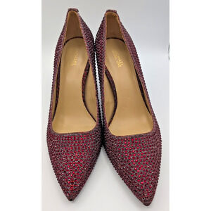 Michael Kors 8.5 Med Red Rhinestone Pointed Toe High Heel Shoes Dazzling!